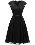 Dressystar Abendkleider für Hochzeit Knielang Cocktailkleid Damen Elegant Spitzenkleid 2050 Black S
