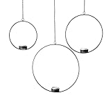 Boltze Home 3er Set Teelichthalter schwarz - Kerzenhalter 15-25 cm rund zum Aufhängen an Decke & Fenster - dreiteilige Deko aus Eisen - für handelsübliche Teelichter