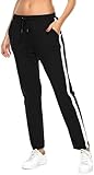 Jogginghose Damen Sporthose Baumwolle für Frauen Sweathose Laufhosen Trainingshosen Jogger Sweatpants Lang Mädchen Freizeithose mit Streifen Für Sport Yoga Fitness (Schwarz, M)
