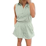 2025 Lässiger Jumpsuit für Damen, Playsuit, Body, Sommer, lässiger Druck, Strand-Overall, hohe Taille, Spielanzug, ärmellos, kurze Hose, elastische Taille, einfarbig, Jumpsuit, Sweatanzug, Strampler