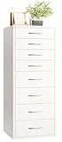 IRONCK Kommode Weiß mit 8 Schubladen, Schubladenschrank Schmal mit Griffen,Kommodenschrank für Schlafzimmer, Schubladenkommode für Wohnzimmer, Büro, Flur, 45x40x105cm