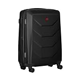 WENGER Prymo Medium Hartschalenkoffer mit 4 Rollen, Trolley, Mittelgroß, 59 (67) l, Sicherheitsschloss, Damen Herren, Reisen Urlaub, Schwarz, 612537