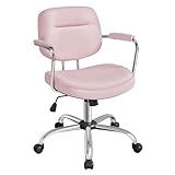 SONGMICS Homeoffice-Stuhl, Schreibtischstuhl, Schminkstuhl, PU, Drehstuhl, ergonomischer Bürostuhl, Armlehnen, Wippfunktion, höhenverstellbar, für Büro, Homeoffice, pastellrosa OBG033P01