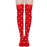 Heanvmyss Strümpfe mit Schleife,Oberschenkelhohe Socken,Satin Bogen Strümpfe für Karneval,Partys,Alltag(Rot)