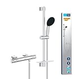 GROHE Precision Feel, Duschset mit Thermostat wassersparend, 8l pro Min (Duscharmatur hält Temperatur konstant, Duschkopf 3 Strahlarten, 1,75m Schlauch, Duschstange 60cm, 3in1 Tool), chrom, 34791001