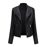 YYNUDA Lederjacke Damen Kurz Bikerjacke Reverskragen Motoradjacke Leder Jacke Übergangsjacke für Frühling Herbst（Schwarz M）