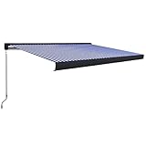 Willood Manuelle Kassettenmarkise Gelenkarmmarkise Markise Vollkassettenmarkise Sonnenschutz Garten Terrasse Balkon 400x300 cm Blau und Weiß + Schwarz