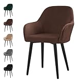 Alishomtll Stretch Samt Stuhlhussen 1er Set Universal Sesselbezug Stuhlbezug mit Armlehnen Abnehmbare Waschbar Esszimmerstühle Bezug für Küche Esszimmer Bankett Hochzeit Party (Braun, 1 Stück)
