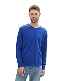 TOM TAILOR Herren Basic Pullover mit V-Ausschnitt aus Baumwolle, 36304 - Bright Royal Blue Melange, XL