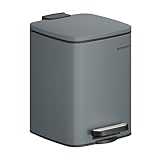 SONGMICS Kosmetikeimer, 6 Liter, Mülleimer Bad, kleiner Abfalleimer, Tretmülleimer, mit Pedal, für kleine Räume, mit Deckel, Softclose, Stahl, schiefergrau LTB590G02
