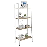 WOLTU Standregal Leiterregal Bücherregal mit 4 Ablagen, für Wohnzimmer, Schlafzimmer Regal (weiß + Hell Eiche, 60 x 35 x 148 cm)