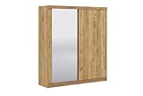 Krudox LEX Craft Gold Schiebetürenschrank Kleiderschrank 203x216x62 cm mit Spiegel - Schlafzimmermöbel, Aufbewahrung – Mehrzweckschrank mit 4 Kleiderstangen