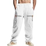 Generisch Herren Hose aus Baumwolle und Leinen Freizeithose Herbst Casual Jogginghose Weites Bein Einfarbige Hosen Atmungsaktive Strandhose Lockere Sporthose Bequeme Haushose