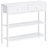 HOOBRO Schmaler Konsolentisch, 75 cm Flurtisch mit Schublade und 2-stufigen Ablagefächern, Beistelltisch, Kleiner Ausstellungstisch, Sofatisch, Eingang, Flur, Weiß EWW72XG01G1