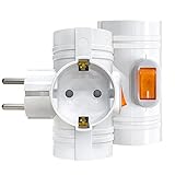 Doppelstecker für Steckdose, 2 Stücke Steckdosenadapter, 3 Fach Steckdose mit Schalter, 250V/16A, für Büro, zu Hause, Reisen, Weiß T Xing Cha