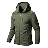 BXUGY Langarm Jacke Casual Mode Mit Kapuze Softshelljacke Reißverschlussleiste Trend Gutaussehend Sportjacke Bergsteigen Camping Workout Outdoorjacke Herren L-Army Green XL