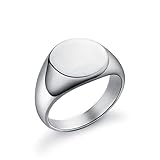 Siegelring Herren Damen Silber, Edelstahl Poliert Round Bandring Größe 57