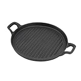 Qcwwy Gusseisen-Grillpfanne mit Zwei Griffen, Vorgebrannte Grillpfanne mit Gerippter Oberfläche, Zum Grillen und Kochen auf Dem Herd (24 cm)