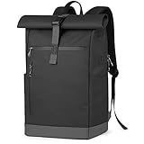 Inateck RollTop Rucksack Herren Damen 25L-30L Fahrradrucksack Schulrucksack für Uni Freizeit Job Sport Reisen, Stylische Tagesrucksack mit 17 Zoll Laptopfach, Schwarz