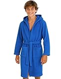 Morgenstern Bademantel Kinder & Teenager Mädchen Jungen 100% Baumwolle Frottee mit Kapuze OEKO-TEX® Kinderbademantel Morgenmantel Größe 158-164, Mittelblau