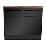 Stella Trading Jazz Moderner Küchenunterschrank 2-türig in Schwarz matt, Lanzelot Eiche Optik - Geräumiger Unterschrank Küche mit viel Stauraum - 100 x 90 x 60 cm (B/H/T)