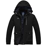 donhobo Herren Skijacke Atmungsaktiv Warm Gefüttert Winterjacke Outdoor Winddichte Wasserdicht Snowboardjacke Wanderjacke mit Abnehmbarer Kapuze Scwarz L
