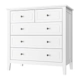 FOREHILL Kommode weiß, Kommode mit 5 Schubladen, Sideboard Komodenschrank für Schlafzimmer Wohnzimmer Flur, 80x40x80cm