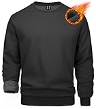 MAGCOMSEN Herren Classics Pullover Baumwolle Crewneck Sweatshirt Warm Sport Shirts Herren Basic Rundhalsausschnitt Laufshirt Fleece Outdoor Pulli Gefüttert Arbeitsshirt Schwarz 3XL