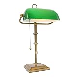 GLOBO LIGHTING Schreibtischleuchte Bankerlampe Tischlampe altmessing Glas grün Leseleuchte höhenverstellbar, Zugschalter, 1x E27, LxH 26,5x56 cm