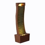 Teamson Home Moderner Outdoor Wasserfallbrunnen Schieferoptik Rotstein LED
