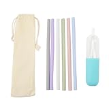 Öffnen Sie Snap Silicon wiederverwendbare Strohhalme umweltfreundlich waschbar einfach zu reinigen tragbar für Partys Picknicks Reise 6pcs mit Aufbewahrungsbox -Tasche 9.8in