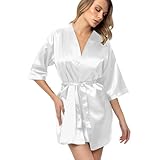 Huipalon Weißer Damen-Bademantel, leichter Kimono, Morgenmantel, für Braut, Brautjungfer, Satin, Seide, Morgenmantel, weich, für Hochzeit, Party, Nachtwäsche, Brautmantel, Sommernachthemd, kurzer