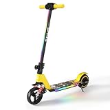 E-Noroyavn Elektroroller für Kinder, mit Bunter Regenbogenlicht,LED-Anzeige Elektroscooter Kinder, 5-8 Meilen Reichweite,130W E Roller Kinder, Geschenk für Kinder und Jugendliche (Gelb)
