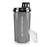 Protein Shaker 700 ml „Heaven“ auslaufsicher, BPA frei mit einklickbarem Sieb & Skala für Cremige Whey Shakes, Fitness Becher für Isolate & Sport Konzentrate, Eiweiß Shaker, Original in Schwarz Smoke