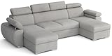 MEBLE-LUX Wohnlandschaft U Form 327 cm Breit Plaza, Big Sofa XXL, Ecksofa mit Schlaffunktion und Zwei Bettkästen, Sofas & Couches, Boucle Sofa, Couch Hellgrau