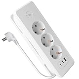Steckdosenleiste mit 2 USB C (PD 20W) und 1 USB A, 6-in-1 Mehrfachstecker Steckdosenleiste mit Schalter, 3 Fach 3680W 16A Mehrfachsteckdose Verteilersteckdose 1.5M Kabel für Home Office(Weiß)