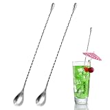 2 Stück Professioneller Langer Griff Cocktail Rührer, 30cm/12in Cocktail Mischlöffel, Barlöffel Gedreht Teardrop Mit Metallknauf, Edelstahl Bar Long Handle Löffel, für Stir Cocktail, Kaffee,Martinis