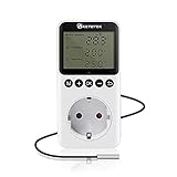 KETOTEK Digital Thermostat Steckdose Timer Tag Nacht Temperaturregler mit Zeitschaltuhr 230V mit Fühler für Gewächshaus Terrarium Heizung Kühlung Temperaturgesteuerte Stecker