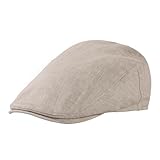 TOP-EX 100% Leinen Schiebermütze Herren Baskenmütze Mütze UPF 50 Sonnenschutz Sonnenhut Sommer Schirmmuetze Newsboy Cap Pures Beige L/XL