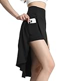 Bezioner Hosenrock Damen Sommer Midirock Tennisrock mit Hose Taschen HoherTaille Golfrock Sportrock mit Schlitz Rüschensaum Schwarz XL