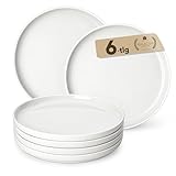 MALACASA LUNA Dessertteller Set für 6 Personen, Ø 21 cm Frühstücksteller aus weißem Porzellan, Servierteller mit erhöhtem Rand für Kuchen, Salat und Vorspeisen