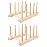 Sivono 2 Stück Tellerständer Holz,Tellerhalter Abtropfgestell, Schneidebrett Halter Halter Geschirrabtropfgestell für Vorratsschüssel Geschirr Tassen Schneidebrett CD Buch (4 Steckplätze)