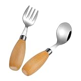 Alipis 1Satz Kinderbesteck Set mit Holzgriff Gebogenem Löffel für Kleinkinder Wiederverwendbare Utensilien für Essen Lernen Minimalistisches Design Teilig