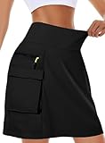 Kimmery Schnell trocknender Cargo-Rock für Damen, mit 5 Taschen, hohe Taille, Golfröcke für lässiges Wandern, Schwarz, Mittel