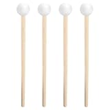 2 Paar Gummi Xylophon Mallet, 6.1Zoll Percussion mit Holz Griff, Steel Tongue Drum Hammer, Schlägel Percussion Sticks, Gummis Holz Drumstick, Lang Kinder Gummi Trommelstöcke, Weiß