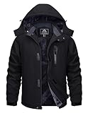 TACVASEN Herren Winterjacke Wasserdicht Outdoorjacke Atmungsaktiv Warme Gefütterte Snowboardjacke Winddicht Schwarz, L