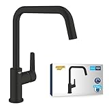 GROHE Start, Küchenarmatur (Wasserhahn für die Küche, 150° schwenkbar, wassersparende Spültischarmatur dank variabler Mengenbegrenzung, werkzeugfreie Spülbecken-Montage), schwarz, 304702430