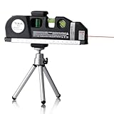 Uadme Laser Wasserwaage mit Stativ, Nivellierwerkzeug mit Vertikal- und Horizontallibelle, Laserwasserwaage mit Bandmaß, für Bilderhängeschränke, Fliesenwände