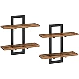 HOOBRO Schwebende Wandregale, 2-stufige Wandboard, Schweberegal 2er-Set, hängende Badezimmerregale, 38 cm Wandregale, für Wohnzimmer, Schlafzimmer, Küche, Vintagebraun und Schwarz EBF32BJ01