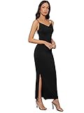 DIDK Damen Maxi Kleider Ärmellos Elegant Partykleid Freizeitkleid Spaghettiträger Maxikleid V-Ausschnitt Trägerkleid mit Schlitz Schwarz M